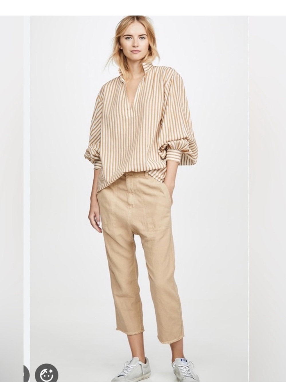 NWT Nili Lotan Luna Barrel Leg Dropped Crotch Cropped Pant in Sand Size 2 - Picture 2 of 6